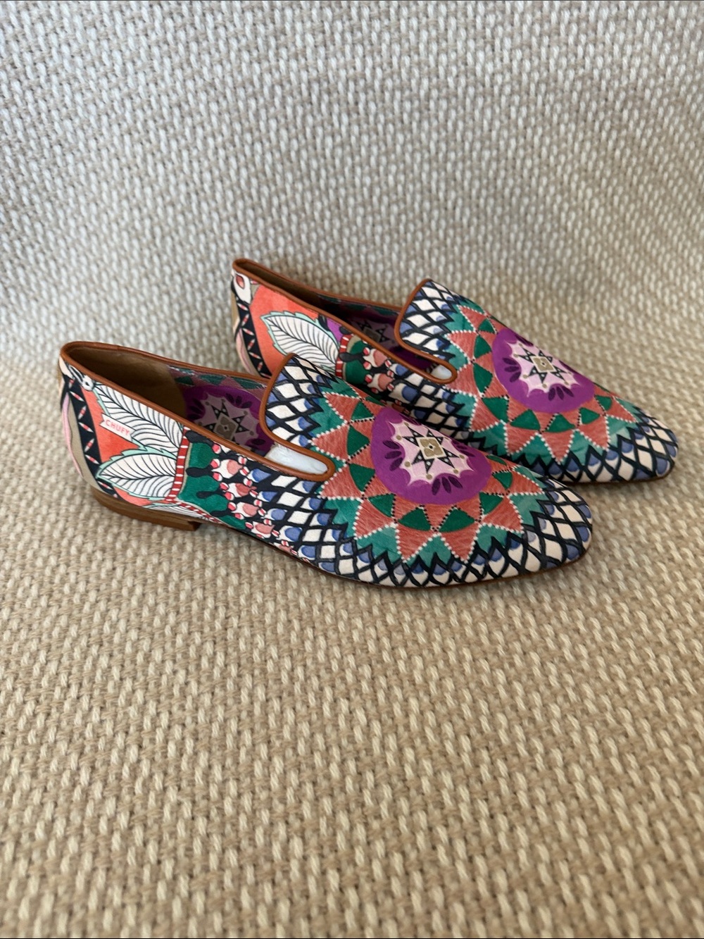 Clergerie x Chufy Satin Printed Pointed-Toe Loafers NWB Made in Spain